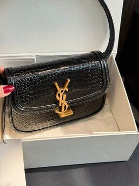 YSL Saint Laurent Solferino Mini Shoulder Bag | Black Crocodile-Embossed Leather